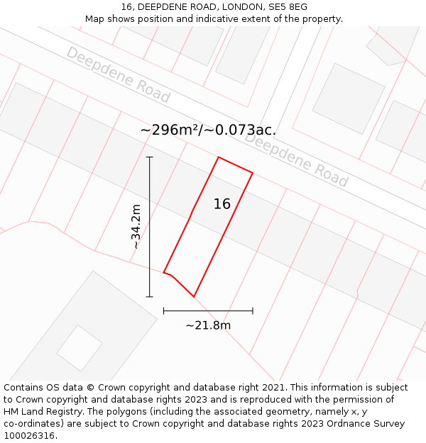 16, DEEPDENE ROAD, LONDON, SE5 8EG: Plot and title map