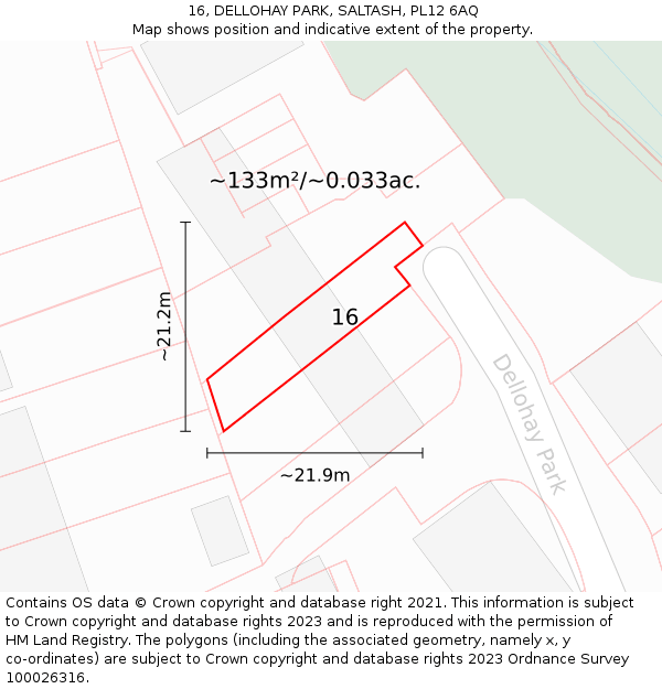 16, DELLOHAY PARK, SALTASH, PL12 6AQ: Plot and title map