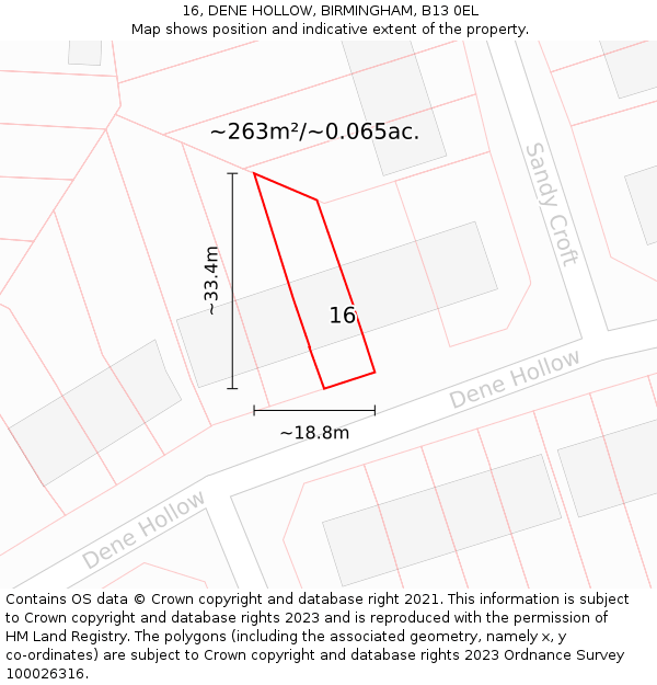 16, DENE HOLLOW, BIRMINGHAM, B13 0EL: Plot and title map