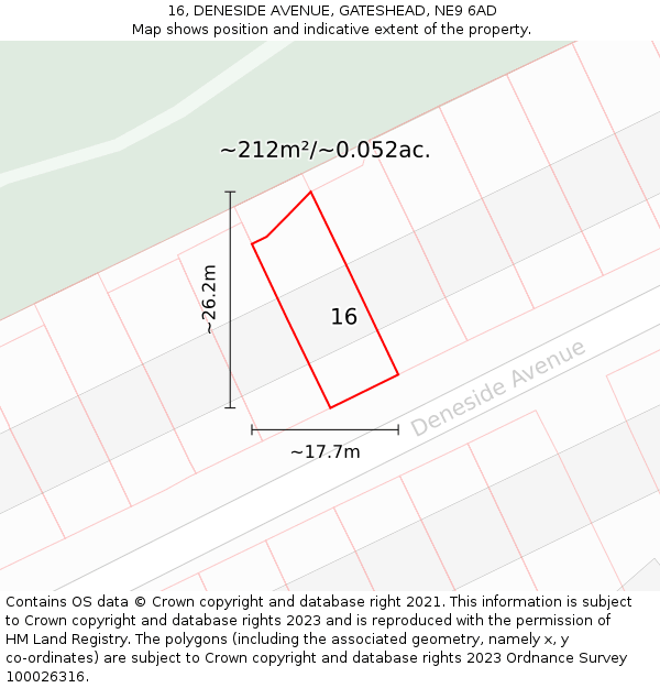 16, DENESIDE AVENUE, GATESHEAD, NE9 6AD: Plot and title map