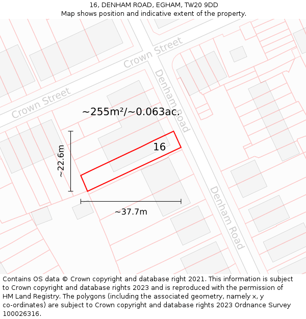 16, DENHAM ROAD, EGHAM, TW20 9DD: Plot and title map