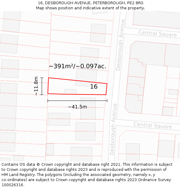 16, DESBOROUGH AVENUE, PETERBOROUGH, PE2 8RG: Plot and title map