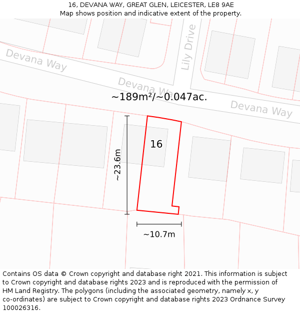 16, DEVANA WAY, GREAT GLEN, LEICESTER, LE8 9AE: Plot and title map