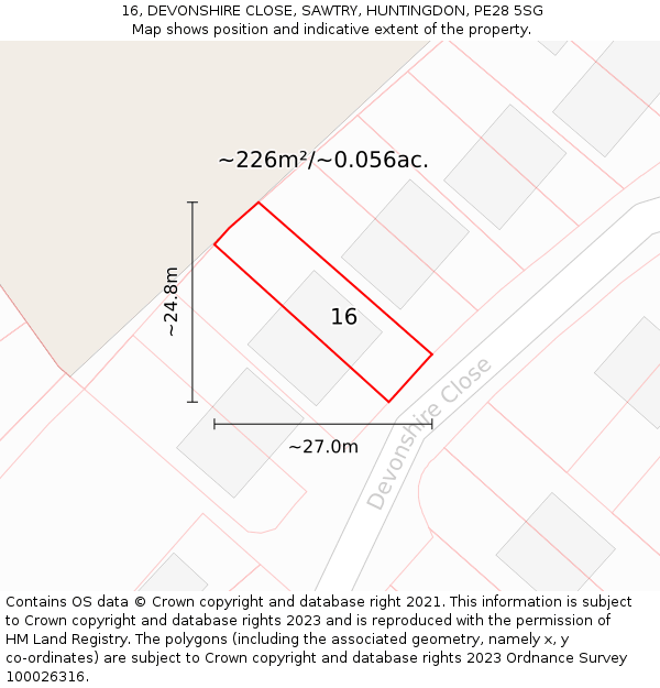 16, DEVONSHIRE CLOSE, SAWTRY, HUNTINGDON, PE28 5SG: Plot and title map