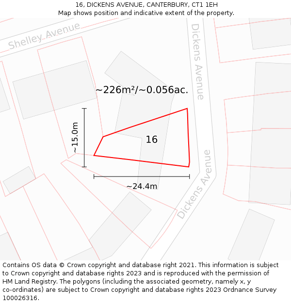 16, DICKENS AVENUE, CANTERBURY, CT1 1EH: Plot and title map