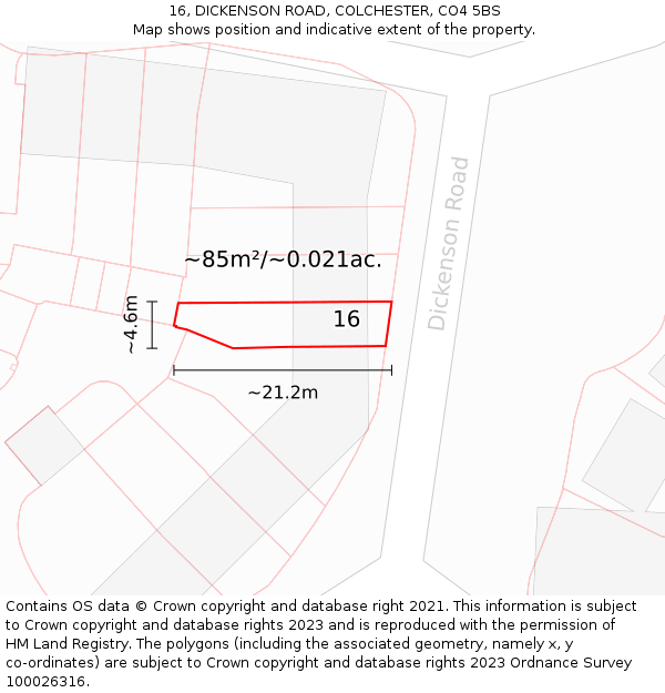 16, DICKENSON ROAD, COLCHESTER, CO4 5BS: Plot and title map