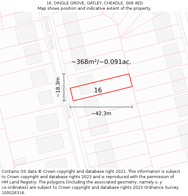 16, DINGLE GROVE, GATLEY, CHEADLE, SK8 4ED: Plot and title map