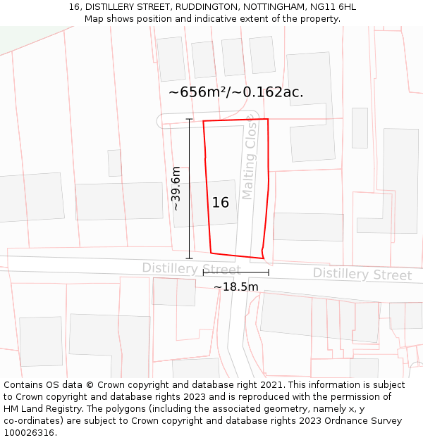 16, DISTILLERY STREET, RUDDINGTON, NOTTINGHAM, NG11 6HL: Plot and title map