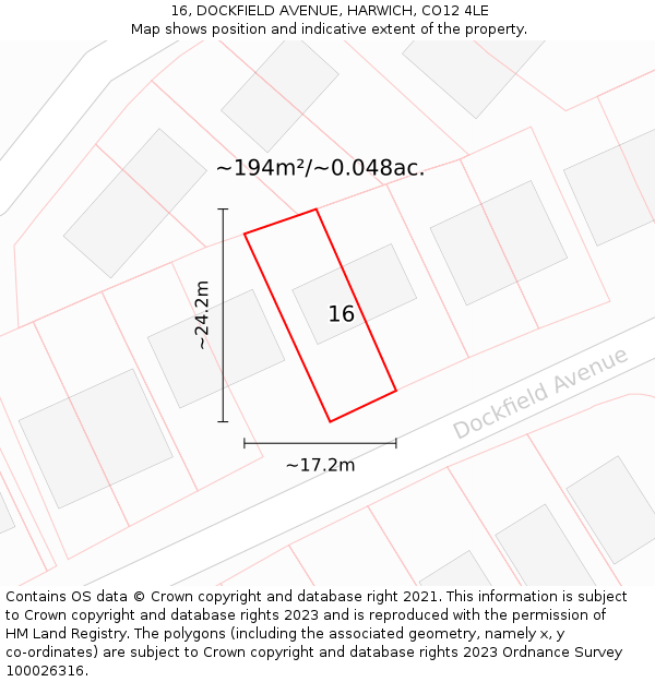 16, DOCKFIELD AVENUE, HARWICH, CO12 4LE: Plot and title map