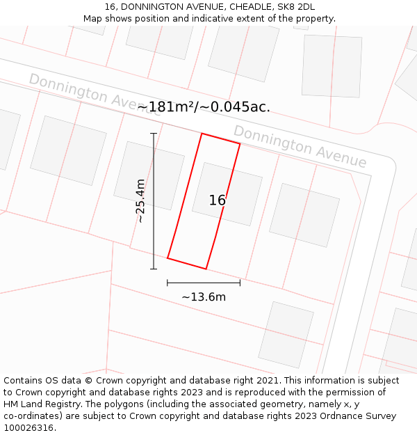 16, DONNINGTON AVENUE, CHEADLE, SK8 2DL: Plot and title map