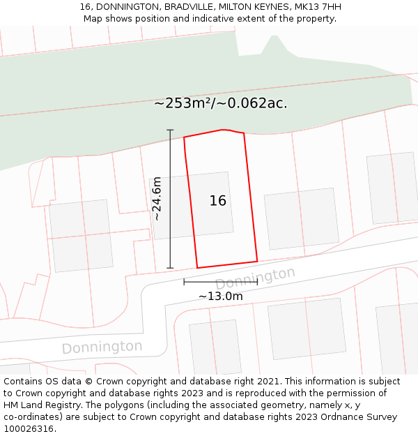 16, DONNINGTON, BRADVILLE, MILTON KEYNES, MK13 7HH: Plot and title map