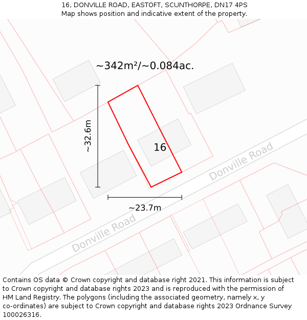 16, DONVILLE ROAD, EASTOFT, SCUNTHORPE, DN17 4PS: Plot and title map