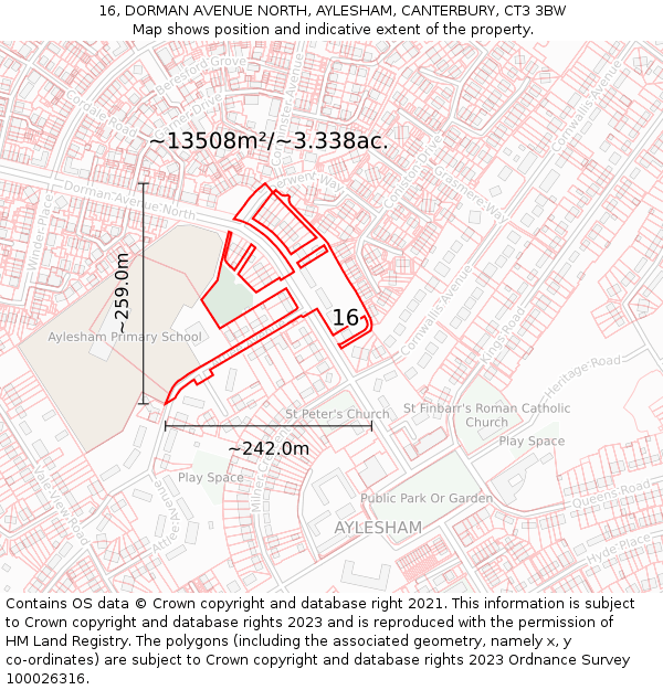 16, DORMAN AVENUE NORTH, AYLESHAM, CANTERBURY, CT3 3BW: Plot and title map