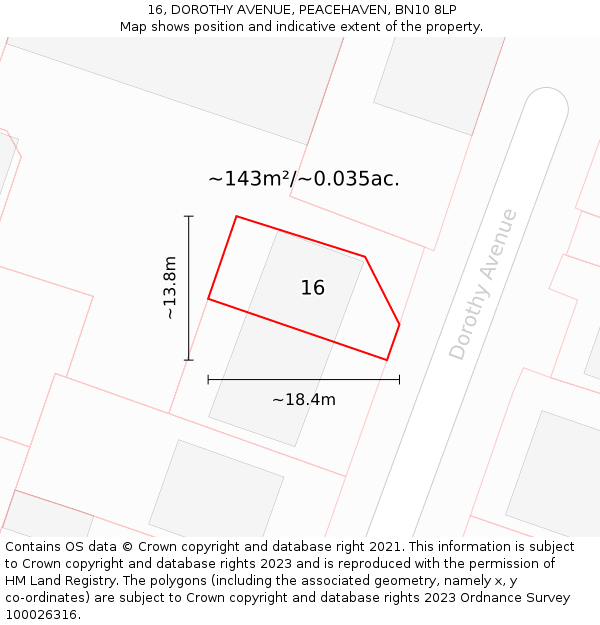 16, DOROTHY AVENUE, PEACEHAVEN, BN10 8LP: Plot and title map