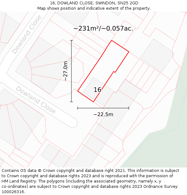 16, DOWLAND CLOSE, SWINDON, SN25 2GD: Plot and title map