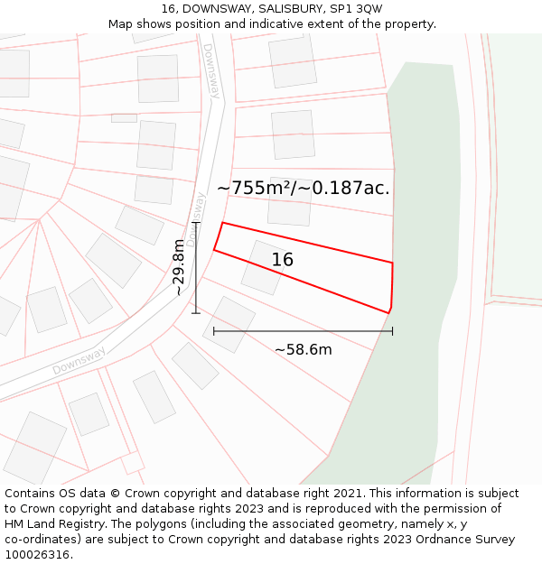 16, DOWNSWAY, SALISBURY, SP1 3QW: Plot and title map