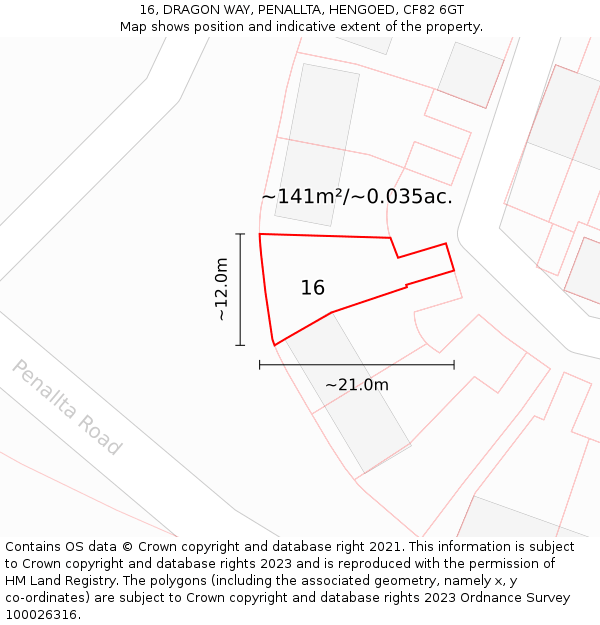 16, DRAGON WAY, PENALLTA, HENGOED, CF82 6GT: Plot and title map