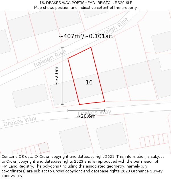 16, DRAKES WAY, PORTISHEAD, BRISTOL, BS20 6LB: Plot and title map