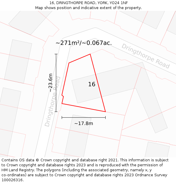 16, DRINGTHORPE ROAD, YORK, YO24 1NF: Plot and title map