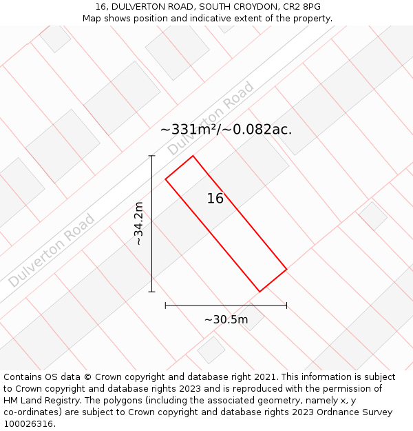 16, DULVERTON ROAD, SOUTH CROYDON, CR2 8PG: Plot and title map