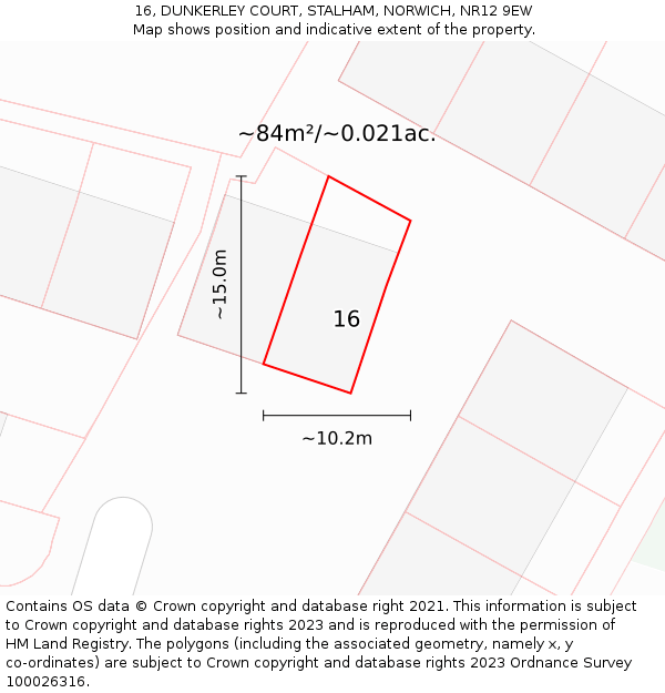 16, DUNKERLEY COURT, STALHAM, NORWICH, NR12 9EW: Plot and title map