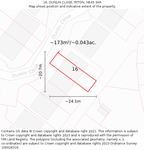 16, DUNLIN CLOSE, RYTON, NE40 3XA: Plot and title map