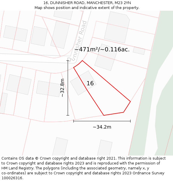 16, DUNNISHER ROAD, MANCHESTER, M23 2YN: Plot and title map