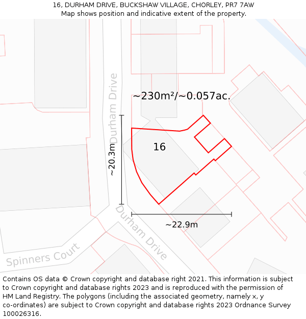 16, DURHAM DRIVE, BUCKSHAW VILLAGE, CHORLEY, PR7 7AW: Plot and title map