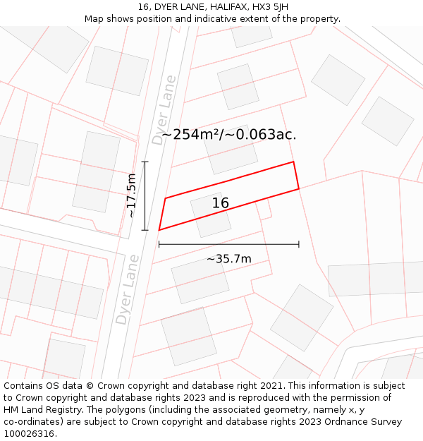 16, DYER LANE, HALIFAX, HX3 5JH: Plot and title map