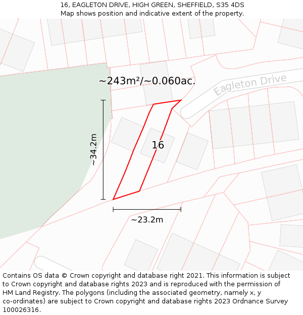 16, EAGLETON DRIVE, HIGH GREEN, SHEFFIELD, S35 4DS: Plot and title map