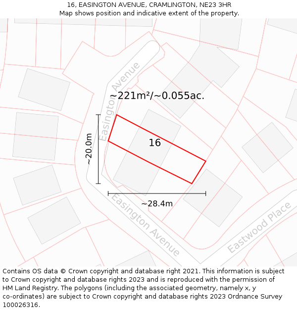 16, EASINGTON AVENUE, CRAMLINGTON, NE23 3HR: Plot and title map