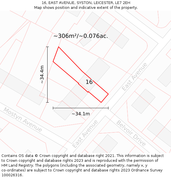 16, EAST AVENUE, SYSTON, LEICESTER, LE7 2EH: Plot and title map