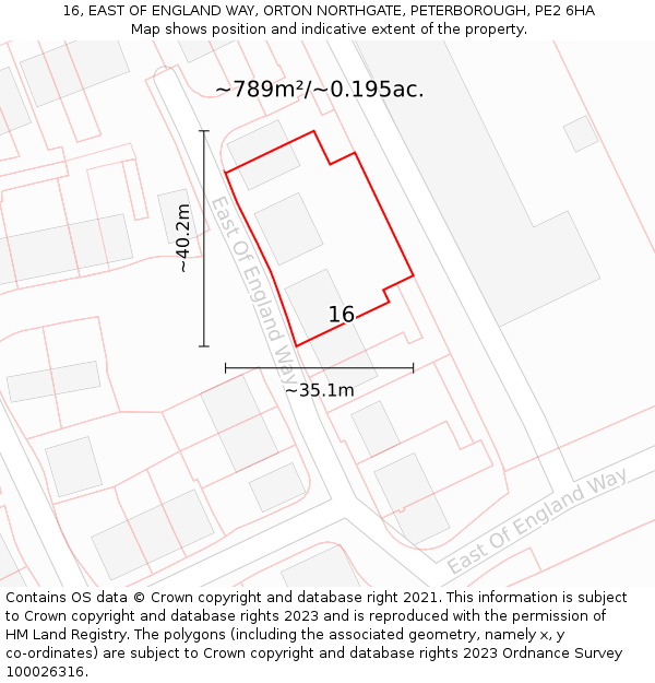 16, EAST OF ENGLAND WAY, ORTON NORTHGATE, PETERBOROUGH, PE2 6HA: Plot and title map