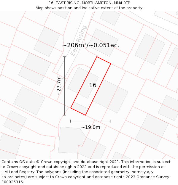 16, EAST RISING, NORTHAMPTON, NN4 0TP: Plot and title map