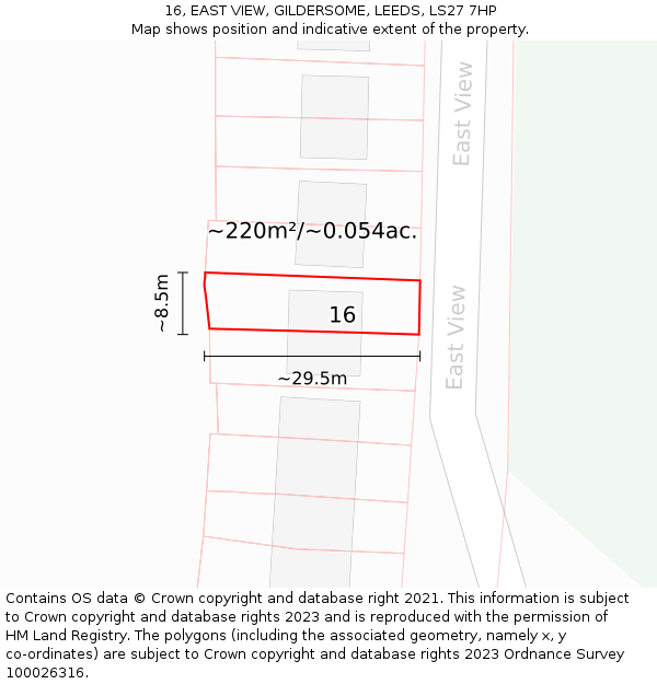 16, EAST VIEW, GILDERSOME, LEEDS, LS27 7HP: Plot and title map