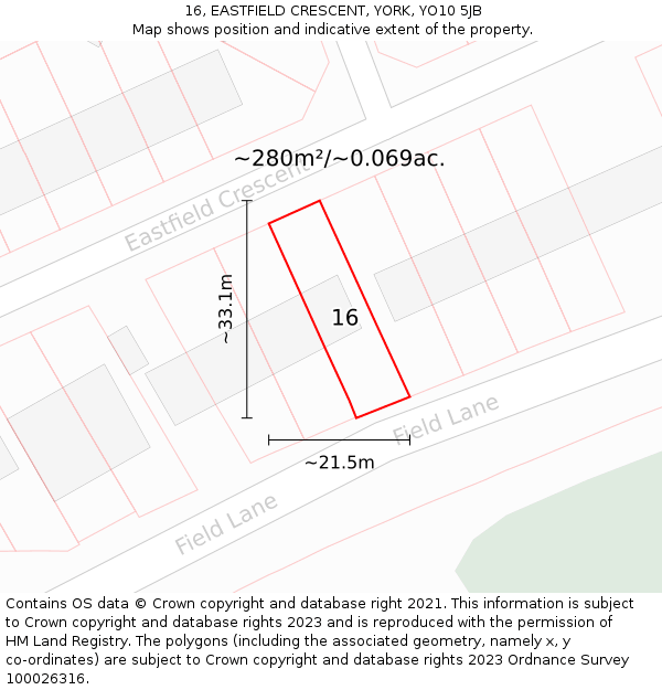 16, EASTFIELD CRESCENT, YORK, YO10 5JB: Plot and title map