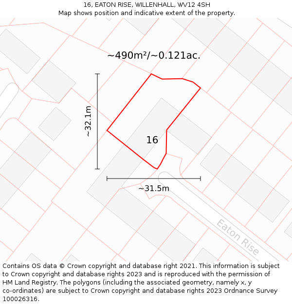 16, EATON RISE, WILLENHALL, WV12 4SH: Plot and title map