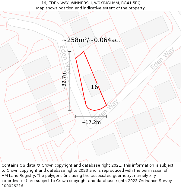 16, EDEN WAY, WINNERSH, WOKINGHAM, RG41 5PQ: Plot and title map