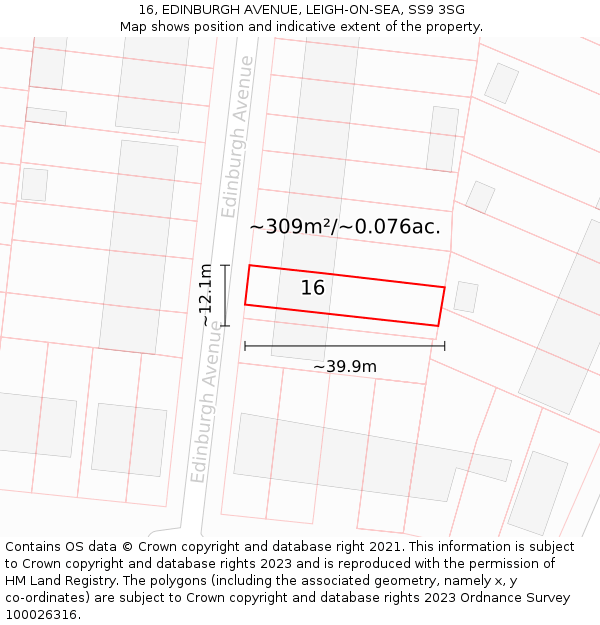 16, EDINBURGH AVENUE, LEIGH-ON-SEA, SS9 3SG: Plot and title map