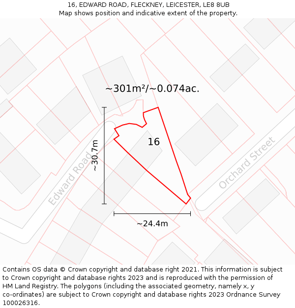 16, EDWARD ROAD, FLECKNEY, LEICESTER, LE8 8UB: Plot and title map