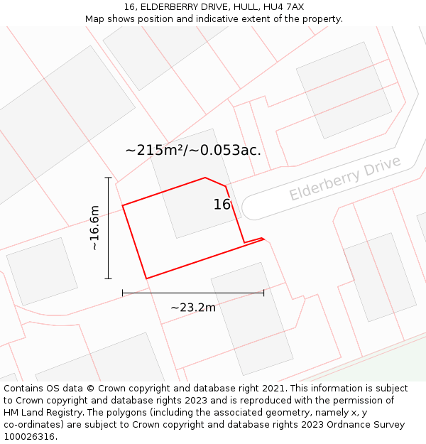 16, ELDERBERRY DRIVE, HULL, HU4 7AX: Plot and title map