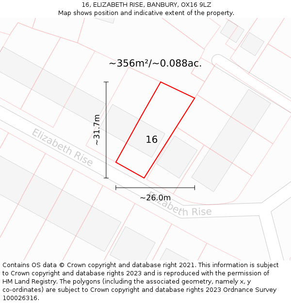 16, ELIZABETH RISE, BANBURY, OX16 9LZ: Plot and title map