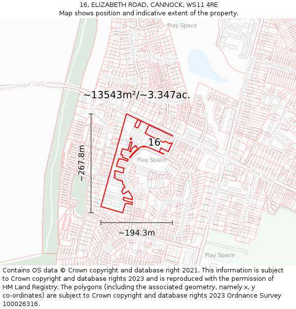 16, ELIZABETH ROAD, CANNOCK, WS11 4RE: Plot and title map