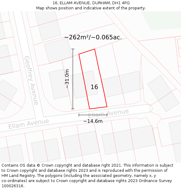 16, ELLAM AVENUE, DURHAM, DH1 4PG: Plot and title map