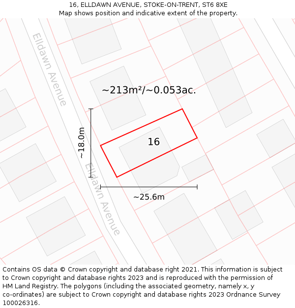 16, ELLDAWN AVENUE, STOKE-ON-TRENT, ST6 8XE: Plot and title map