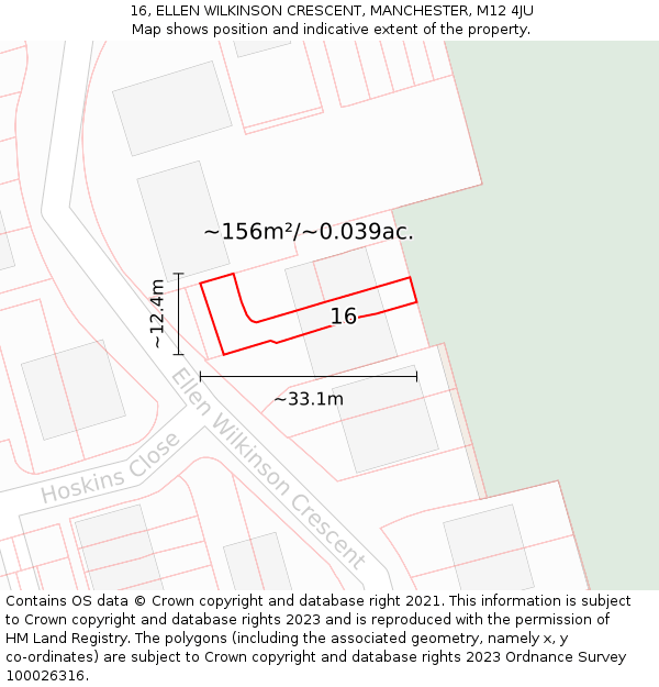 16, ELLEN WILKINSON CRESCENT, MANCHESTER, M12 4JU: Plot and title map