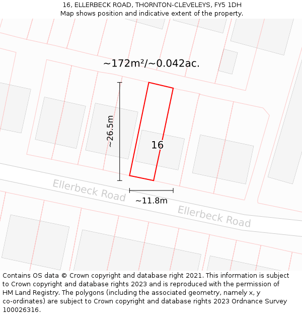 16, ELLERBECK ROAD, THORNTON-CLEVELEYS, FY5 1DH: Plot and title map