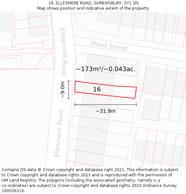 16, ELLESMERE ROAD, SHREWSBURY, SY1 2PJ: Plot and title map