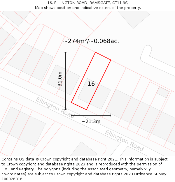 16, ELLINGTON ROAD, RAMSGATE, CT11 9SJ: Plot and title map