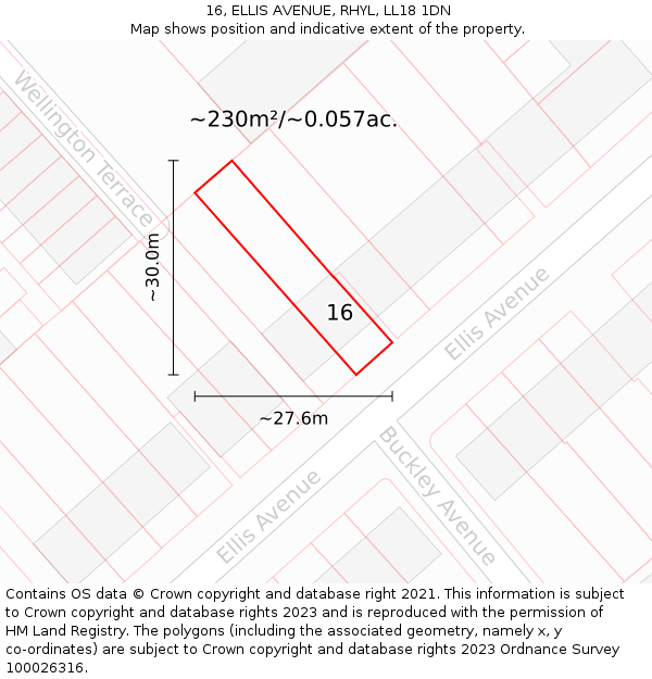 16, ELLIS AVENUE, RHYL, LL18 1DN: Plot and title map